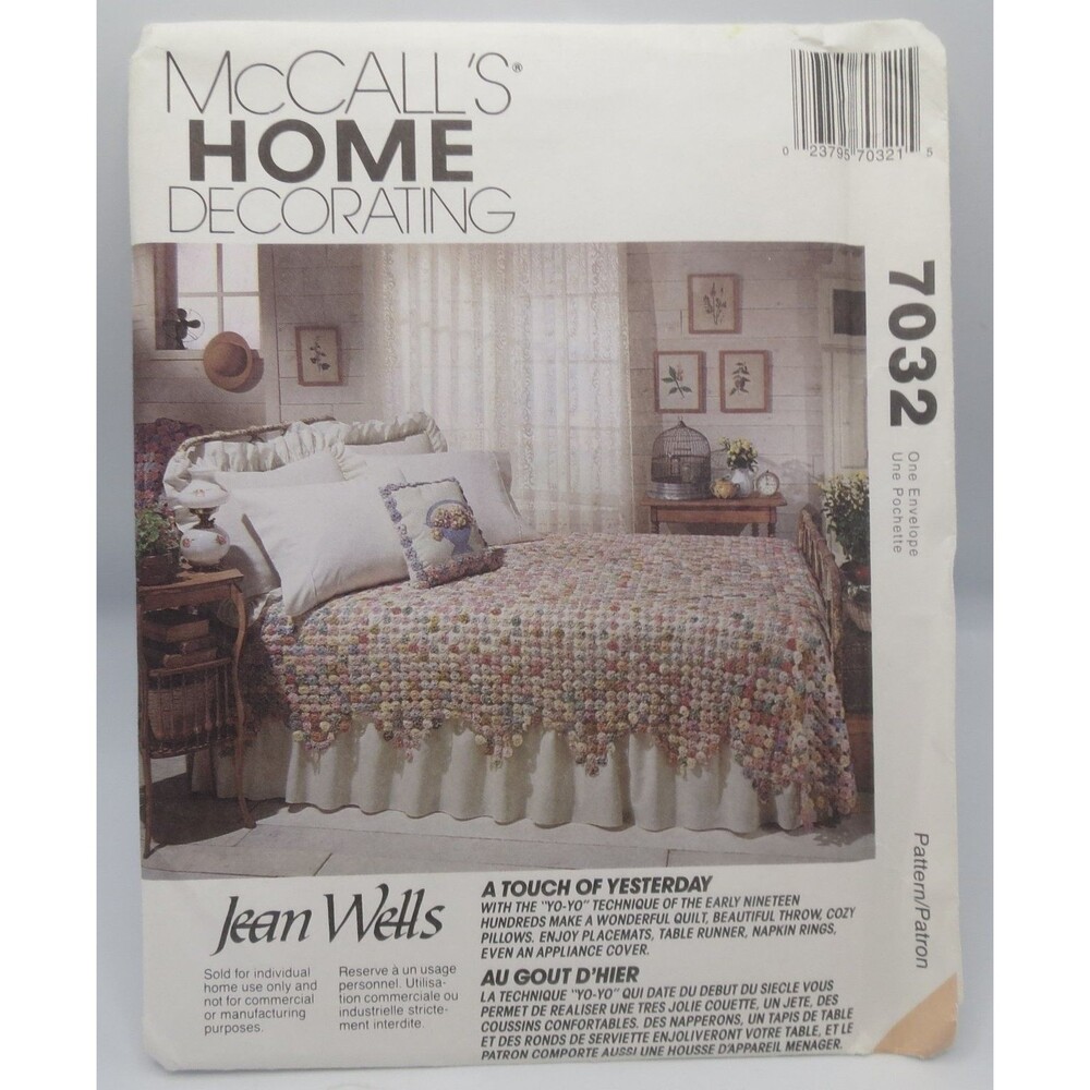 McCall's 7032 Home Decorating Yo-Yo Quilt Throw Pillows Placemats Vintage 1994